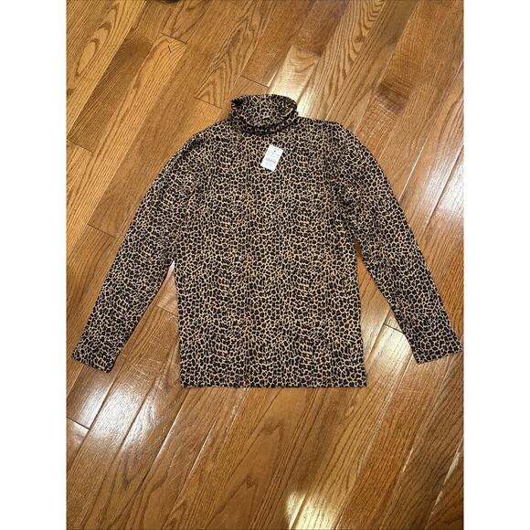 J.Crew Small Leopard Print Turtleneck Lightweight Cotton Tan Neutral NWT - Picture 1 of 7